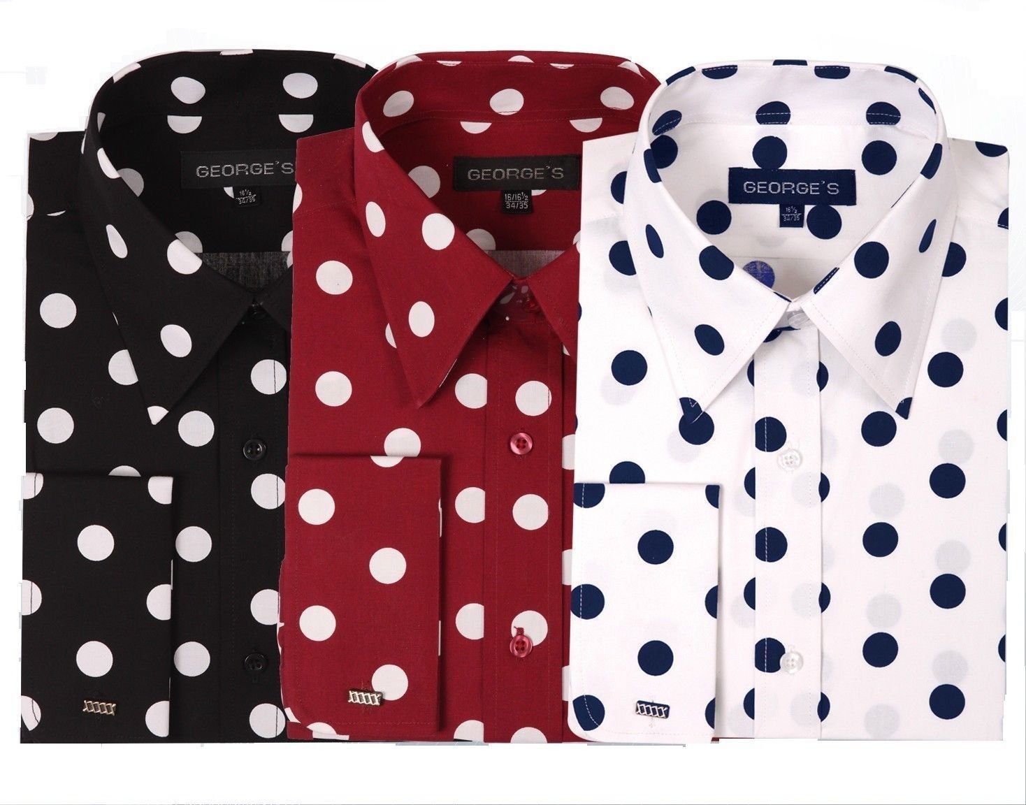 Men’s 100% cotton Fashionable polka dot Design Dress Shirt French Cuff Fortino