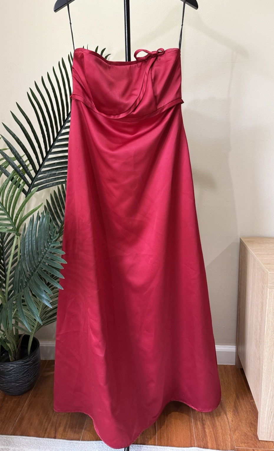 Vintage After Six Red Satin Strapless Tea-Length Dress Size 10