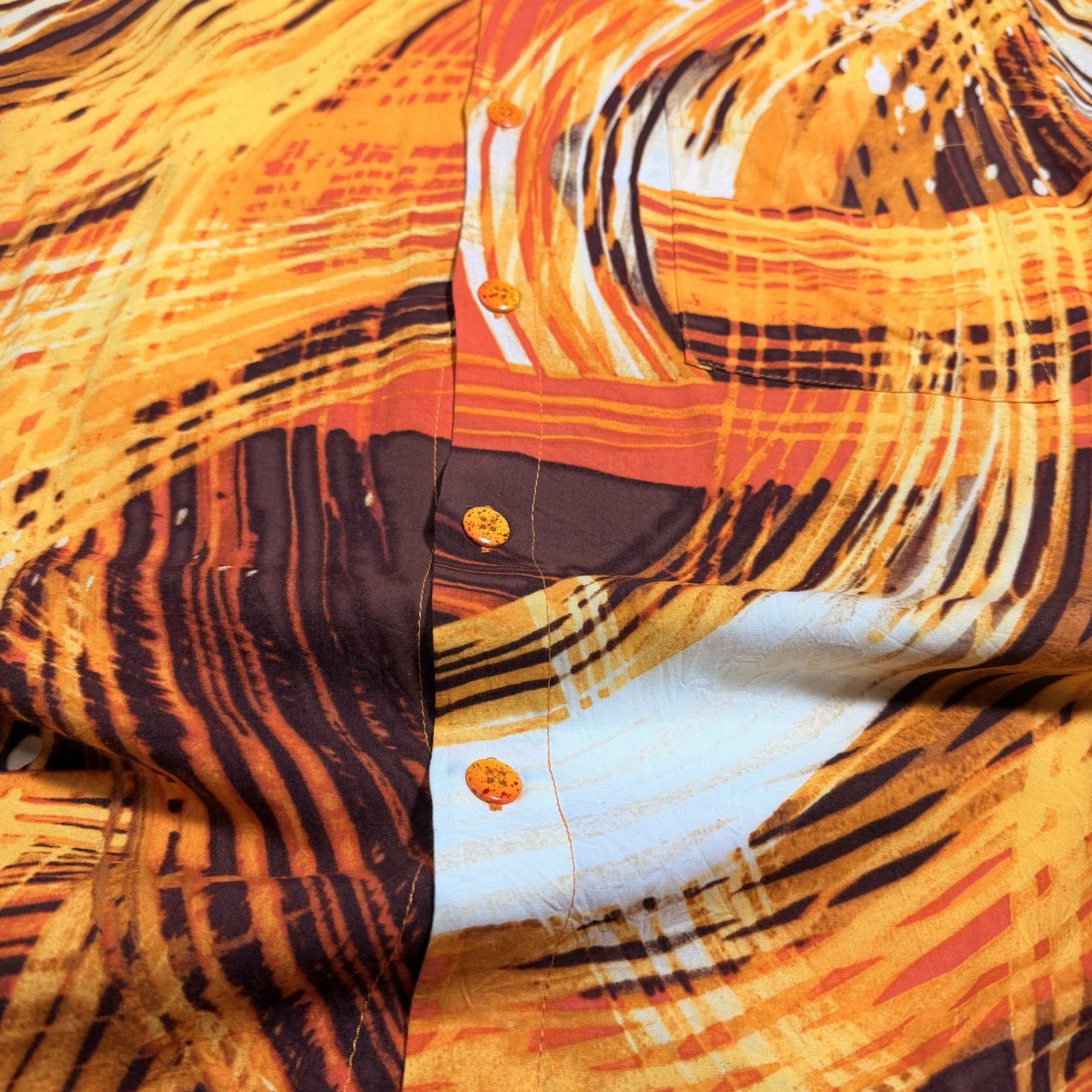 Vintage Jams World Hawaii Rayon Hawaiian Shirt Abstract Orange USA Mens M