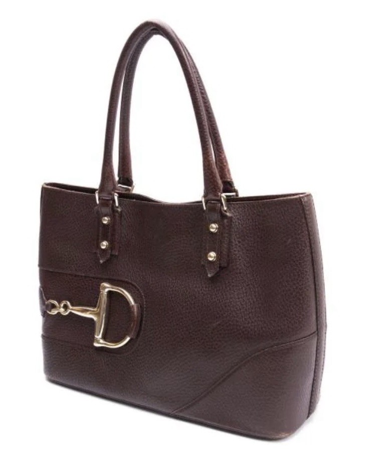 Authentic Gucci Horsebit Pebbled Leather Tote Burgundy Bordeaux Gold Hardware