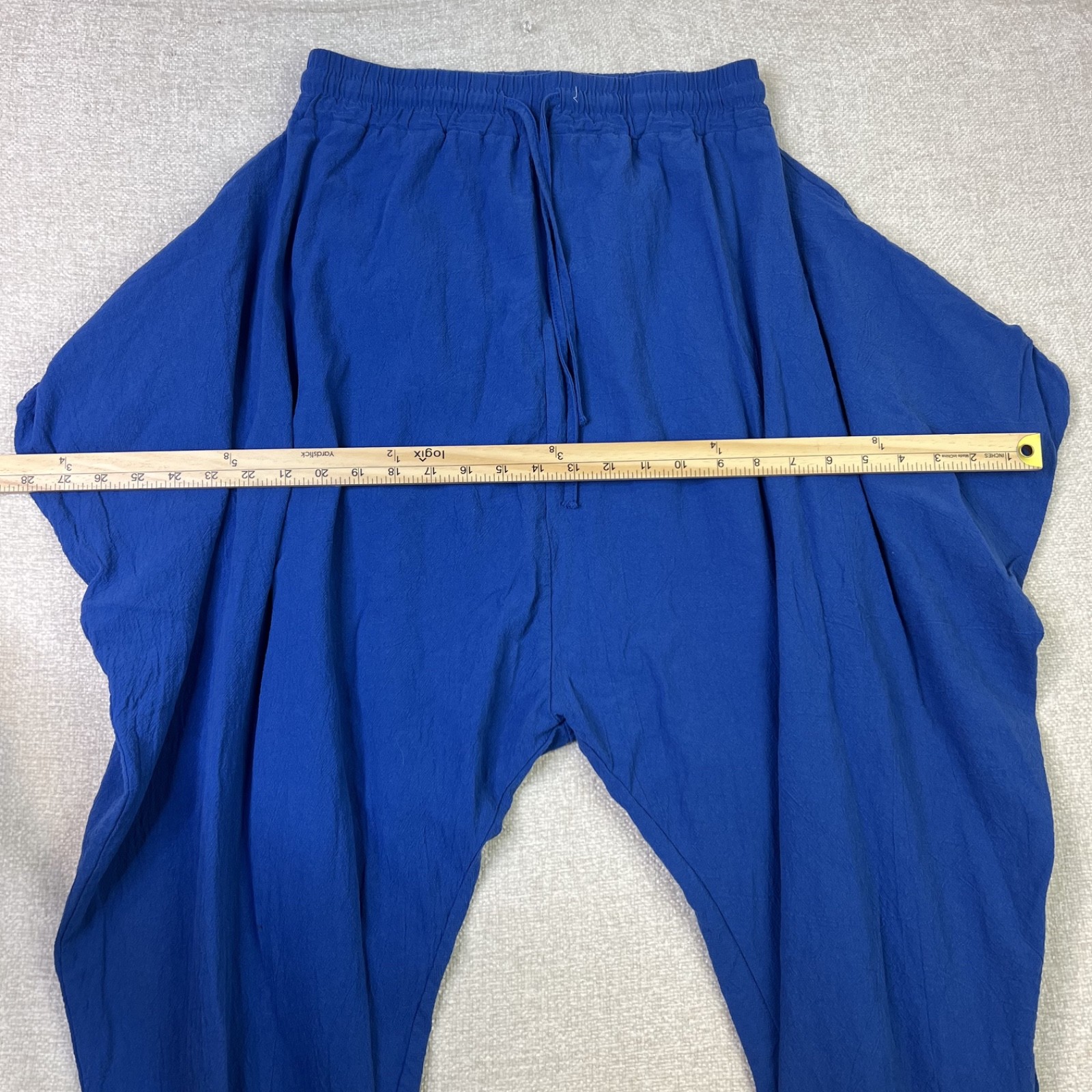 100% Cotton Harem Pants Organic Coastal Gauze Boho Wide Leg Barrel Blue M
