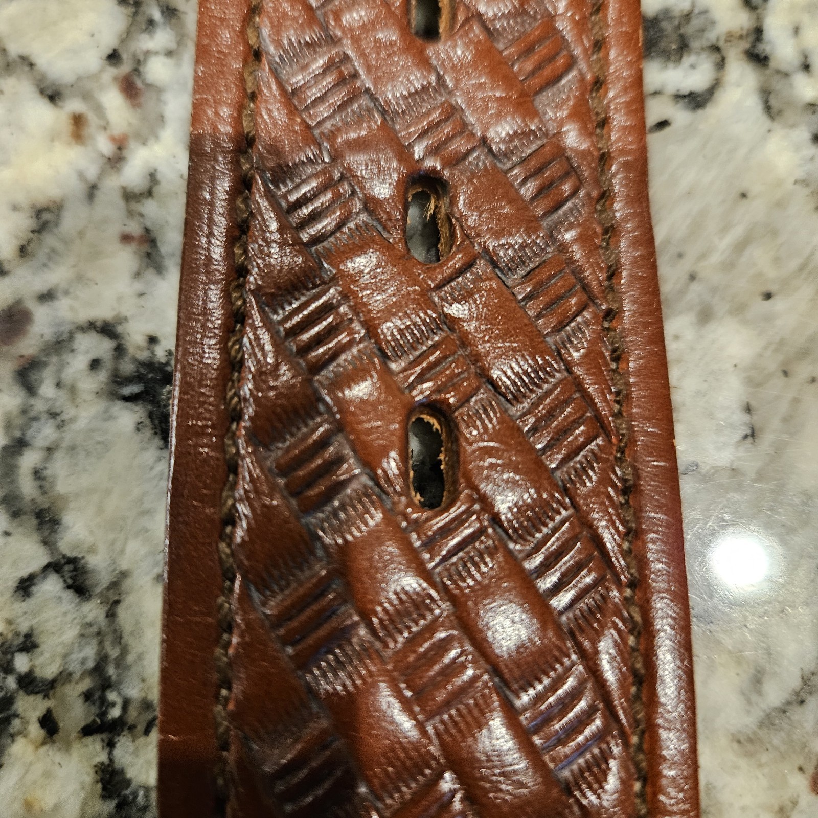 NWOT Rare Chambers Leather Money Belt 38 Brown Basketweave USA Hidden Zip, 1.5″