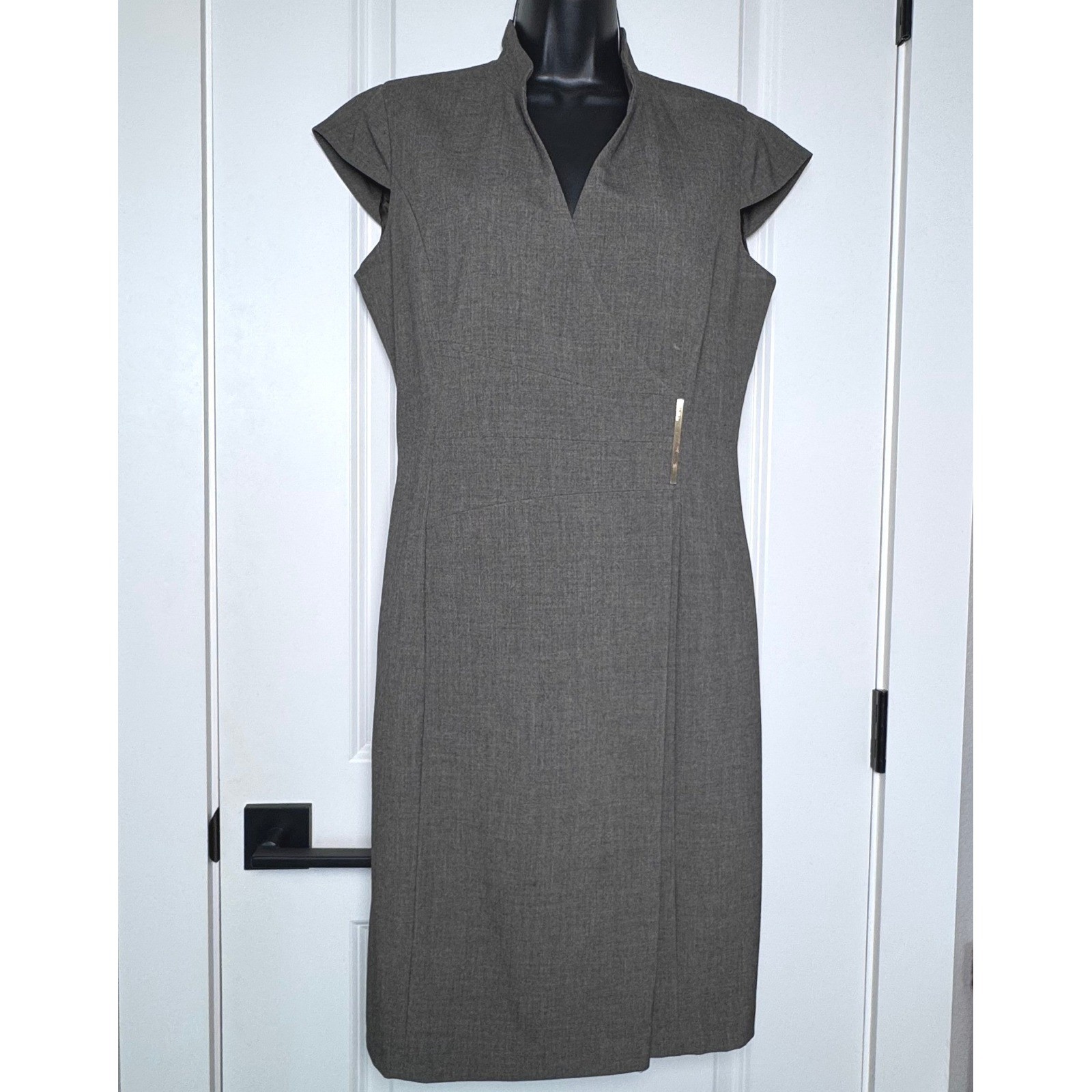 Calvin Klein Womens Grey Green Cap Sleeve Sheath Wrap Dress Size 8 CD1X5PZ4
