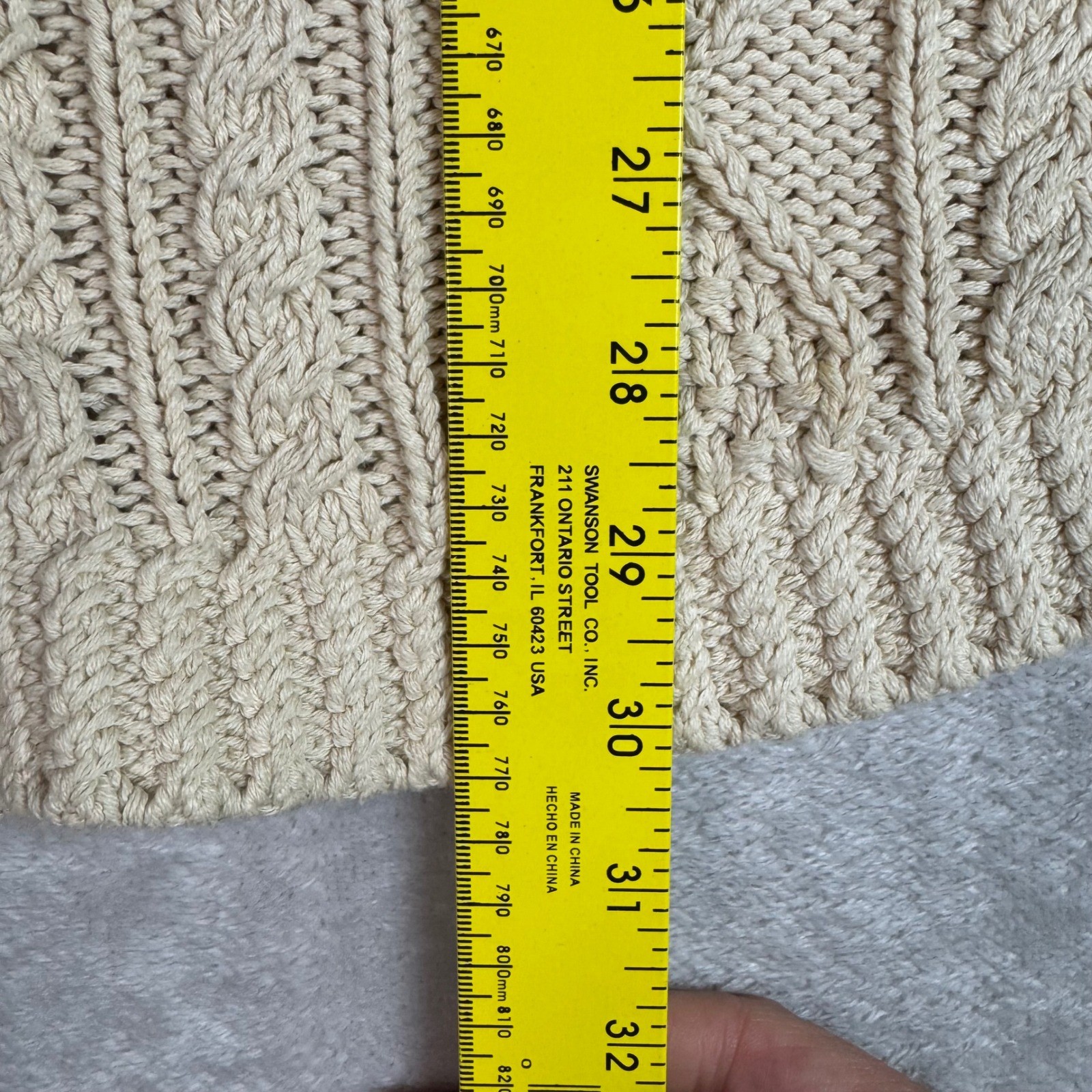 LL Bean Signature Women’s M Cream 100% Cotton Cable Knit Side Zip Sweater S