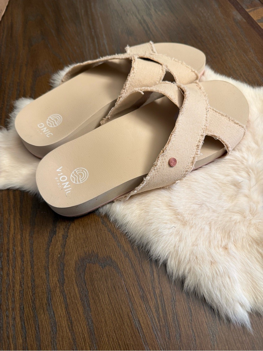 Vionic Boardwalk Panama Slide Sandals Semolina Beige Size 10