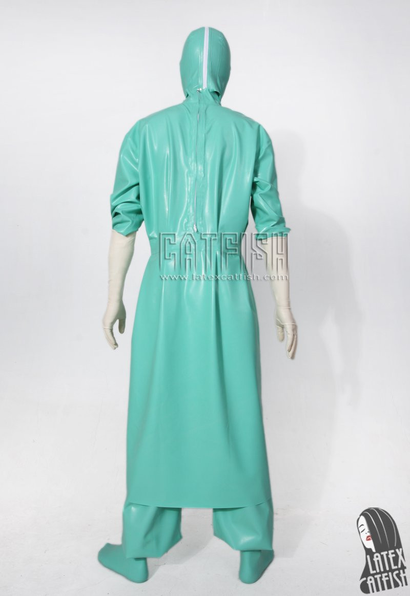 100% Latex Rubber Light Blue Hood Gloves Sock Long Nurse Uniform Cosplay Set
