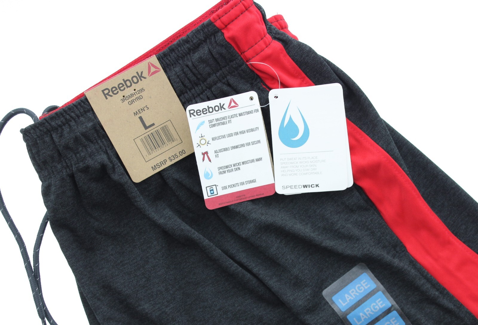 Reebok Men’s Gym Shorts, 9 Inch Inseam, Relaxed Fit, Dark Grey, Red Large