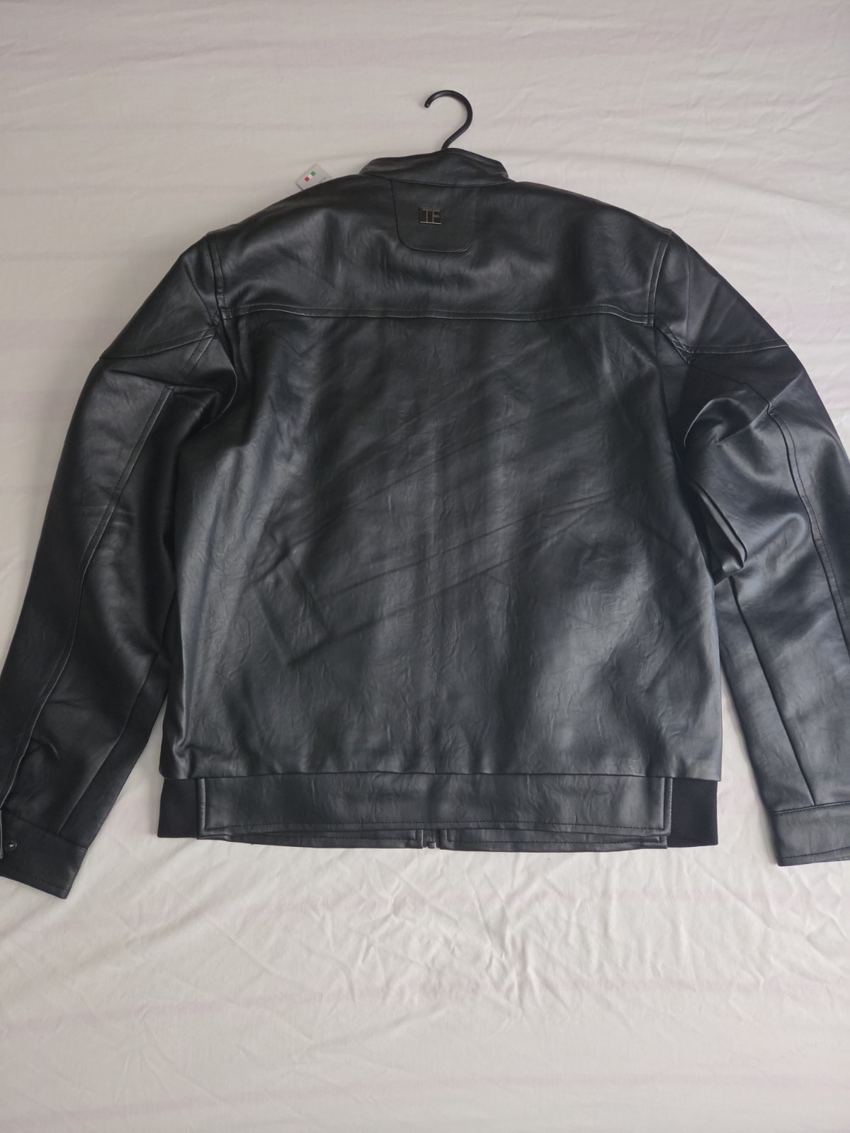TF Men’s Black Leather Full Zip Biker Jacket L 42 Chest Point Collar
