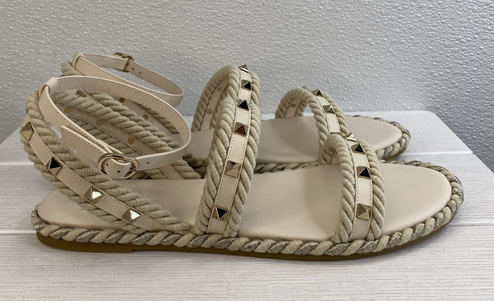 Valentino Garavani Rockstud Espadrille Sandals Womens US10 EU40 Torchon Leather