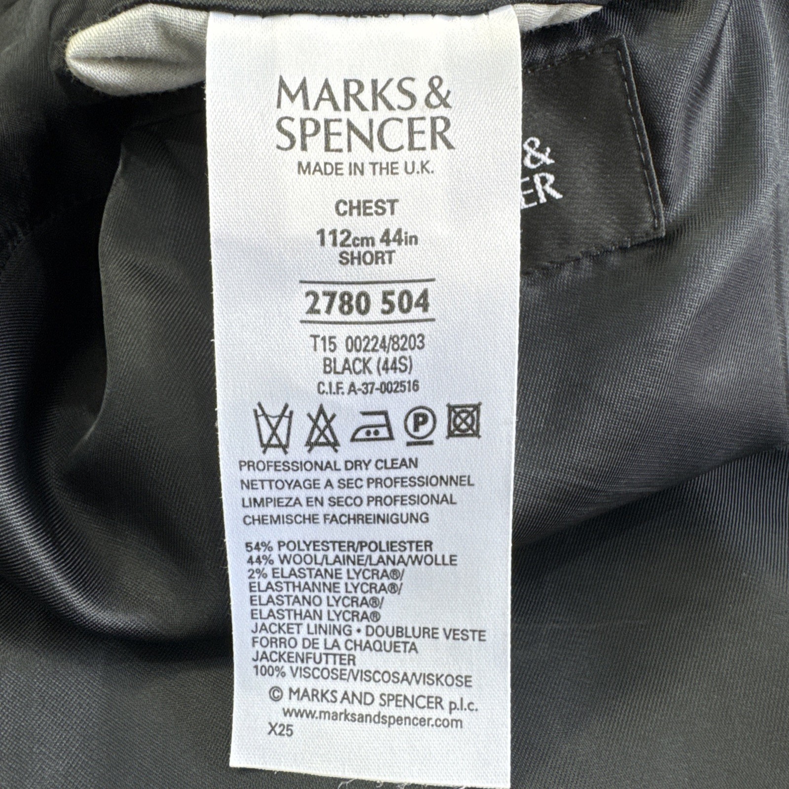 M&S TAILORING Black Wool Blend Regular Fit Dinner Tuxedo Jacket C44S