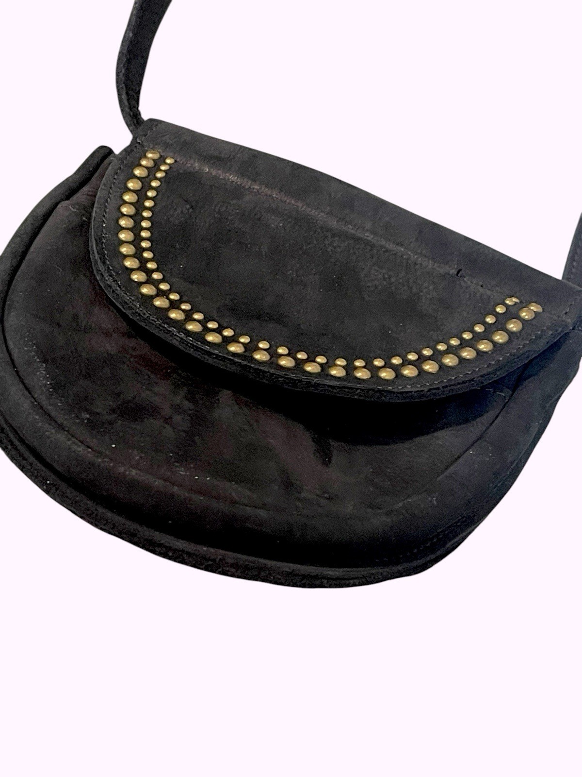 Sundance Saddle Shoulder Belt Bag Vera Pelle Black Suede Studded Leather Pouch
