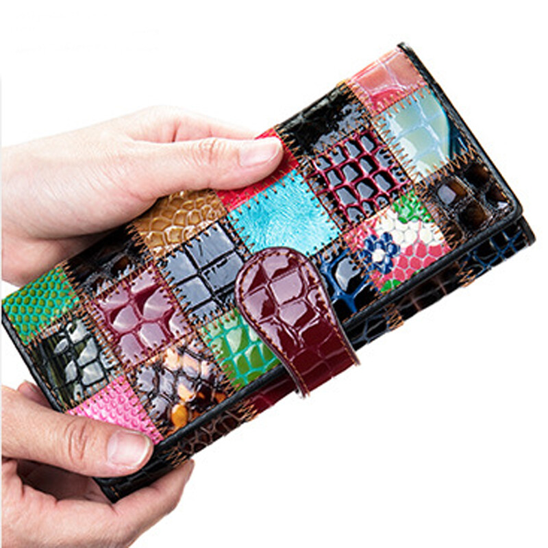 100% Genuine Leather Colorful Blocks Patchwork Clutch Women’s Long/Short Wallet