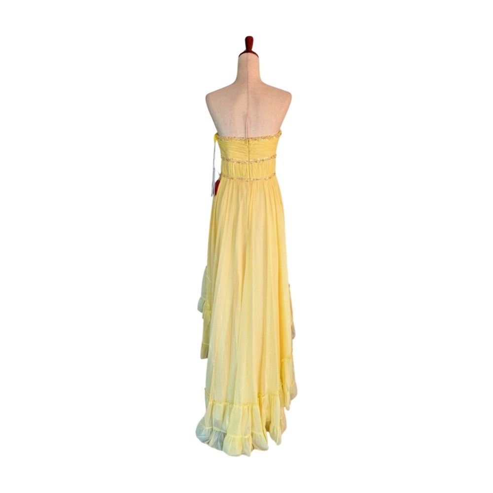 NWT MAC DUGGAL Beaded Strapless Chiffon High Low Evening Dress Lemon 68096 SZ 4