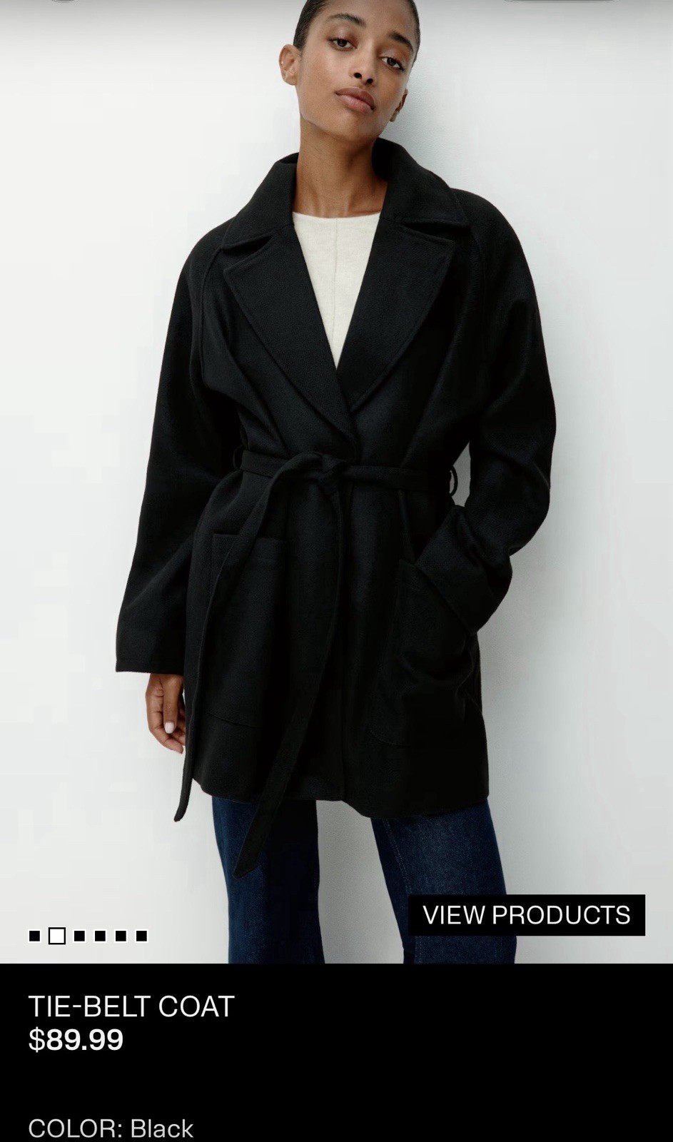 HM Divided Black Tie Belt Coat Size XXS Wrap Jacket Lapel Pocket Lined Outerwear