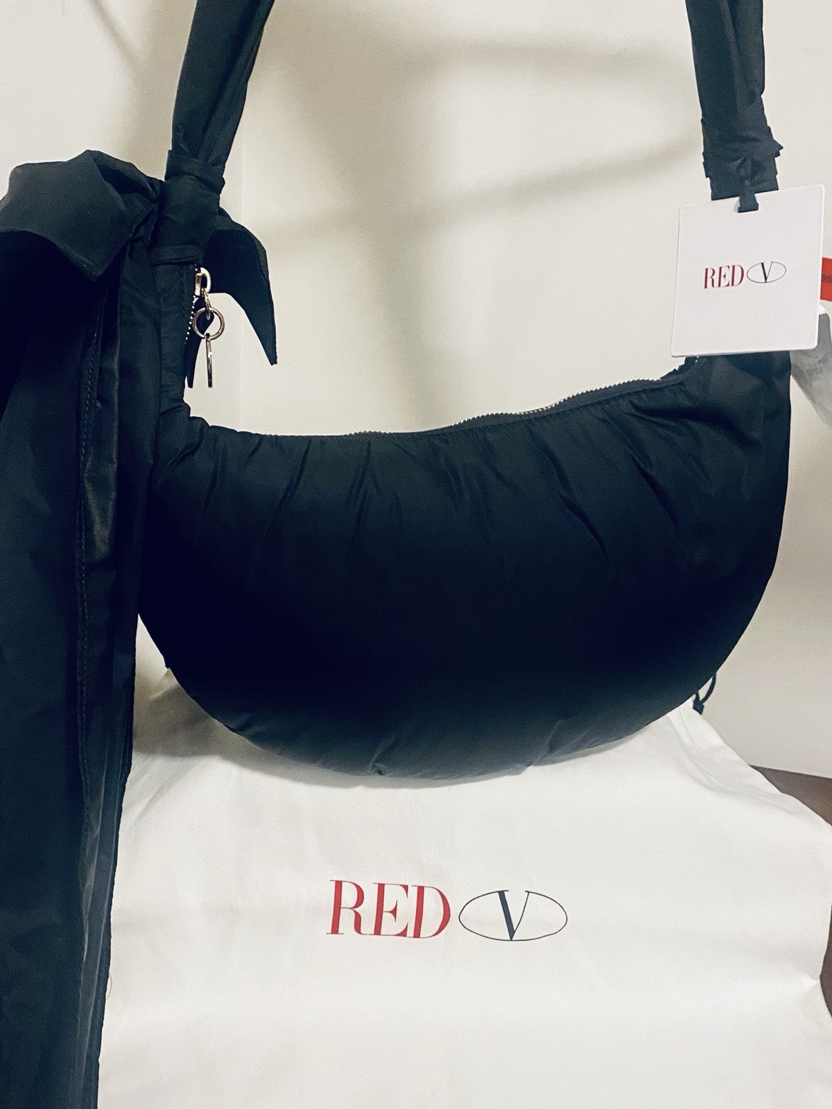 NWT Red Valentino black nylon Knot Me Up Shoulder Bag.