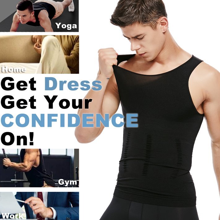 Mens Compression Vest Girdle T-Shirt Tank Top Slimming Body Shaper Belly Chest