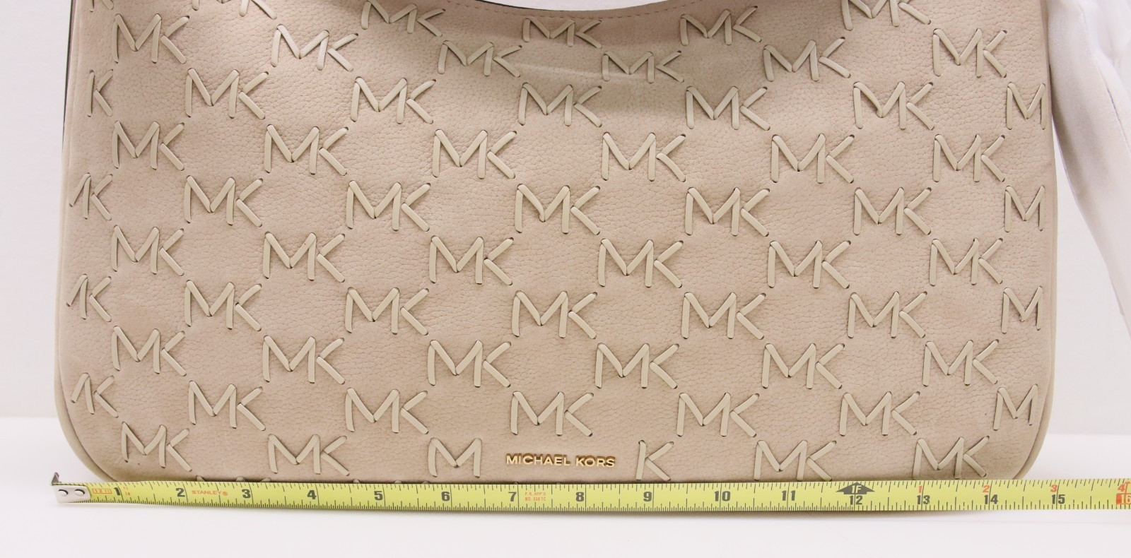 Michael Kors Nolita Medium Whipstitched Logo Leather Shoulder Bag – Khaki – New