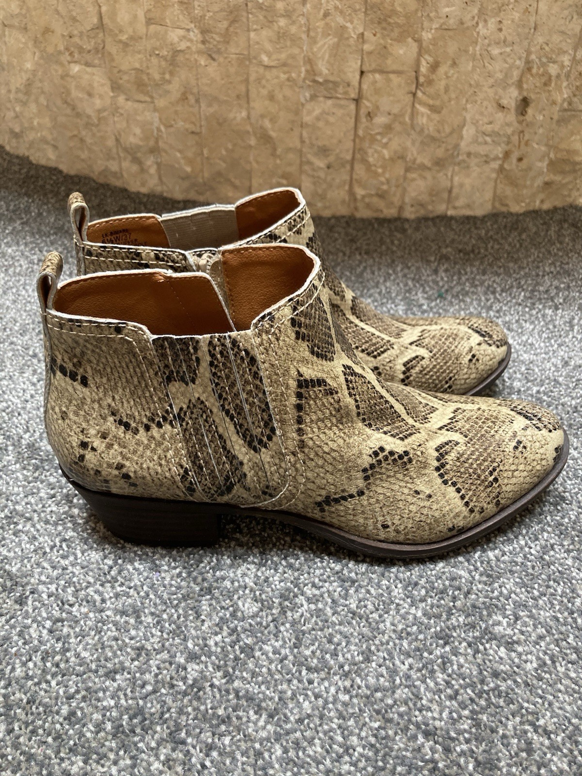 Lucky Brand Bimare Ankle Boots Leather Snakeskin Print Women’s Size 6.5