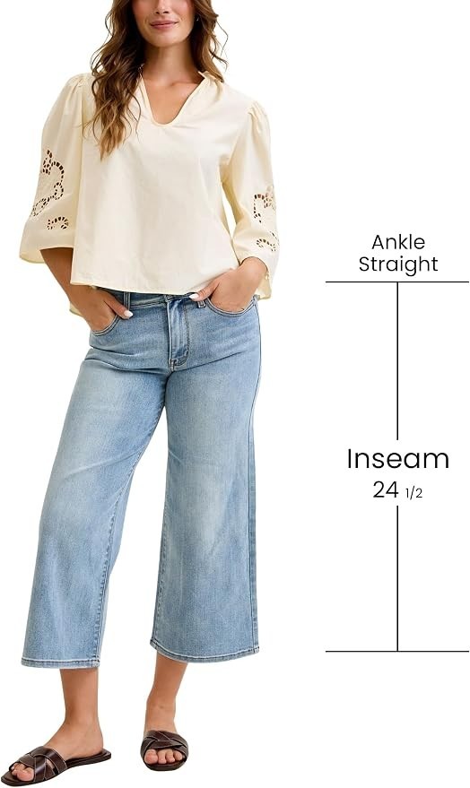 Judy Blue Mid Rise Light Wash Wide Crop Jeans – Inseam 24″