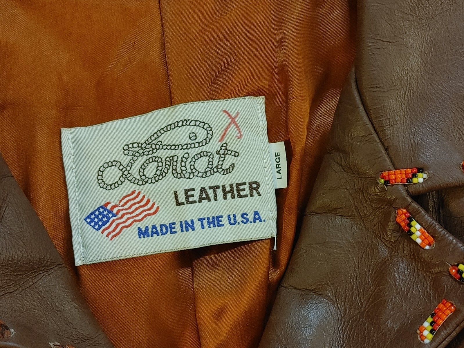 Vintage 70s Lariat Leather Fringe Jacket Beaded Western Cowboy Hippie Ranch USA