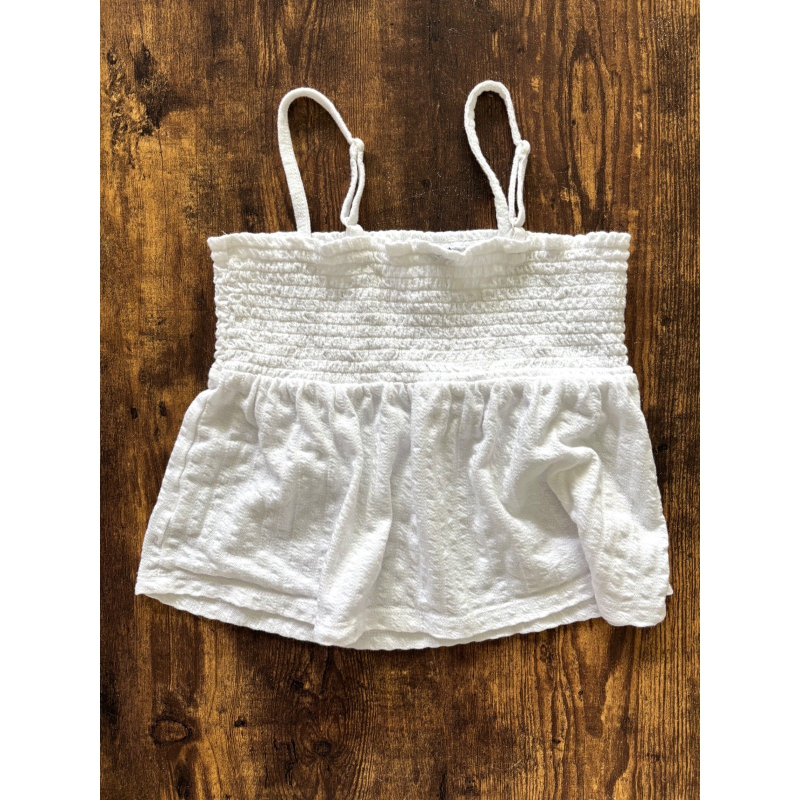Old Navy Girls White Smocked Peplum Camisole Top Adjustable Straps Size M 8