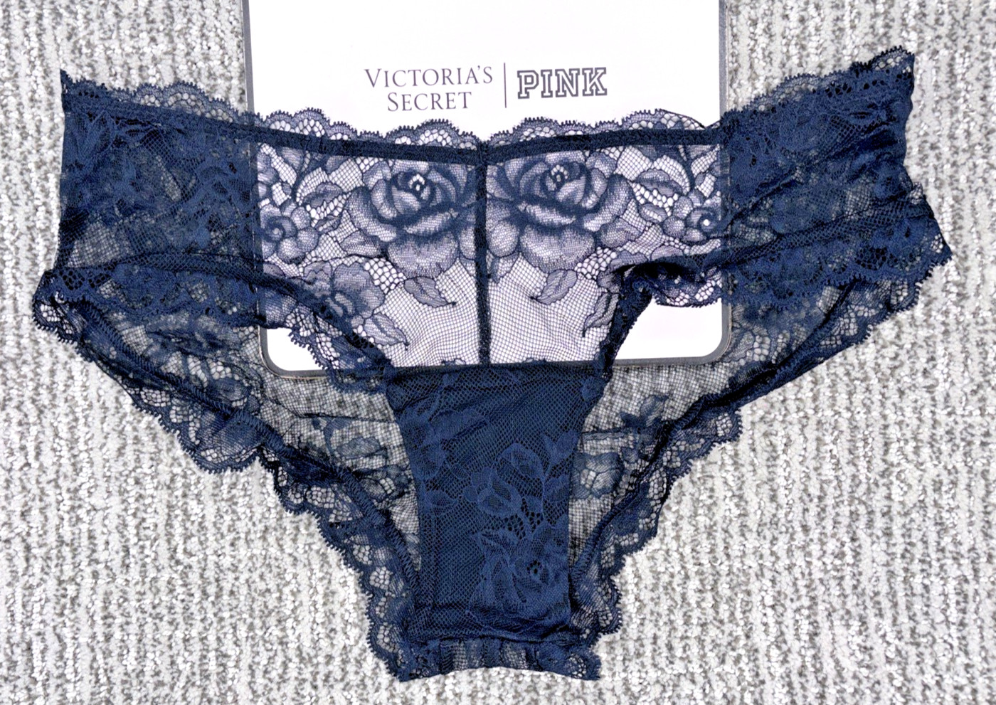 Victoria’s Secret Very Sexy NWT Medium Blue Rose Lace Floral Cheeky Panty Sheer