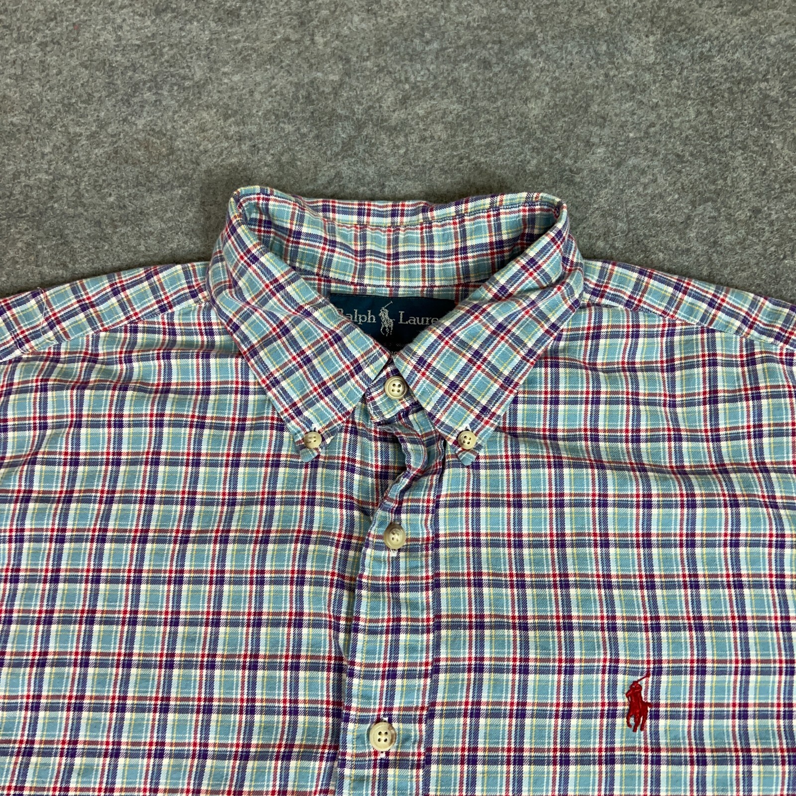 Ralph Lauren Men Shirt Extra Large Blue Purple Red Pony Preppy Classic Work Top