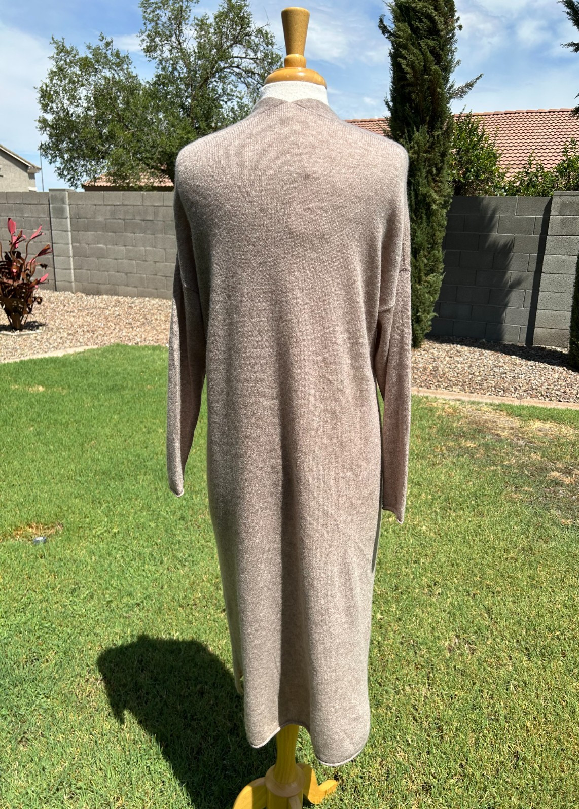Van Winkle & Co 100% Cashmere Long Open Front Cardigan Robe XL Toast $198 NWT