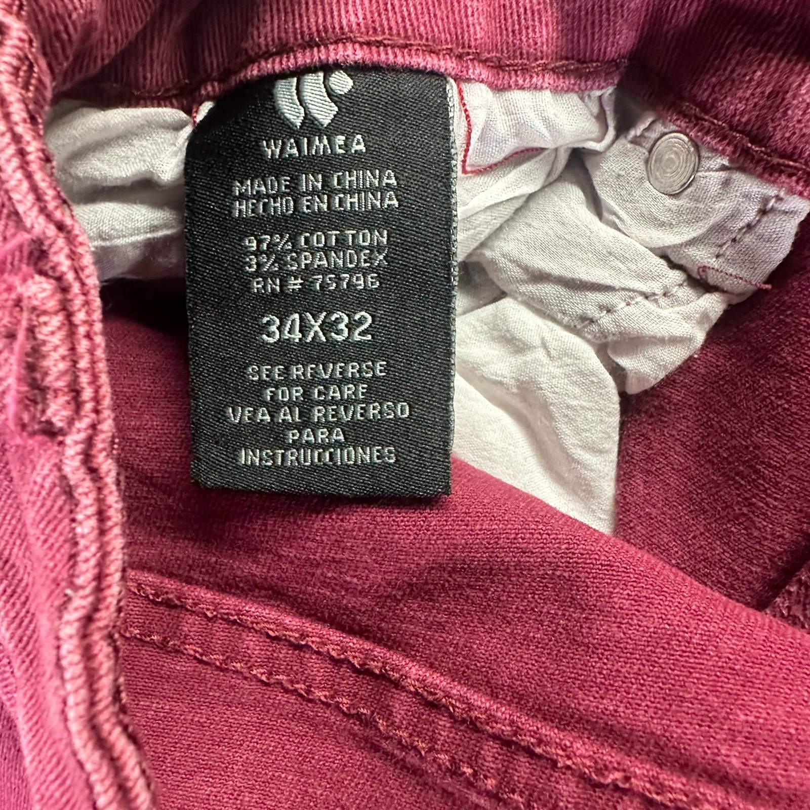 Waimea Jeans Mens 34×30 Red Cotton Denim Skinny Leg Biker Moto Workwear Stretch