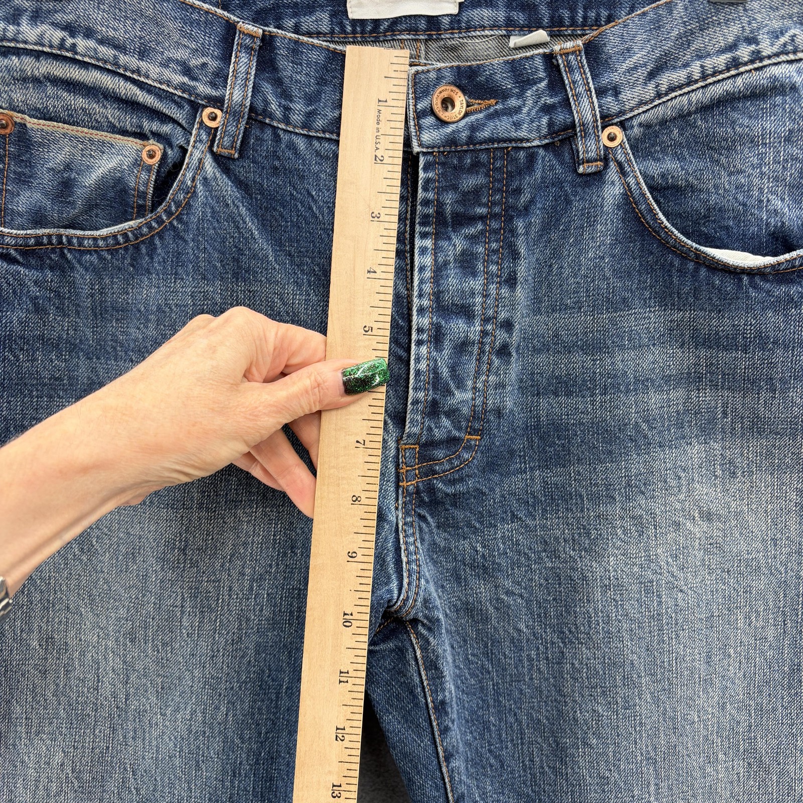 Taylor Stitch Democratic Jeans Mens 32×32 Blue Selvage Button Fly Denim Organic