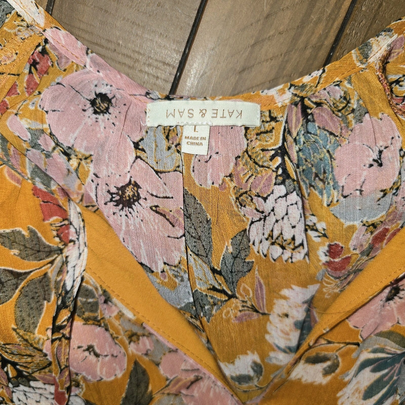 Kate And Sam Maxi Dress Orange Floral Sheer Sleeves Lined Sz L Feminine…