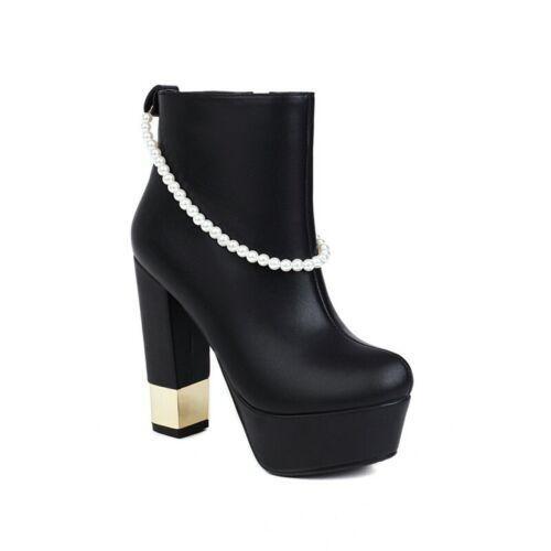 Women High Heel Platform Beads Ankle Boot Shoes Wedding Pumps Mary Janes Fashion