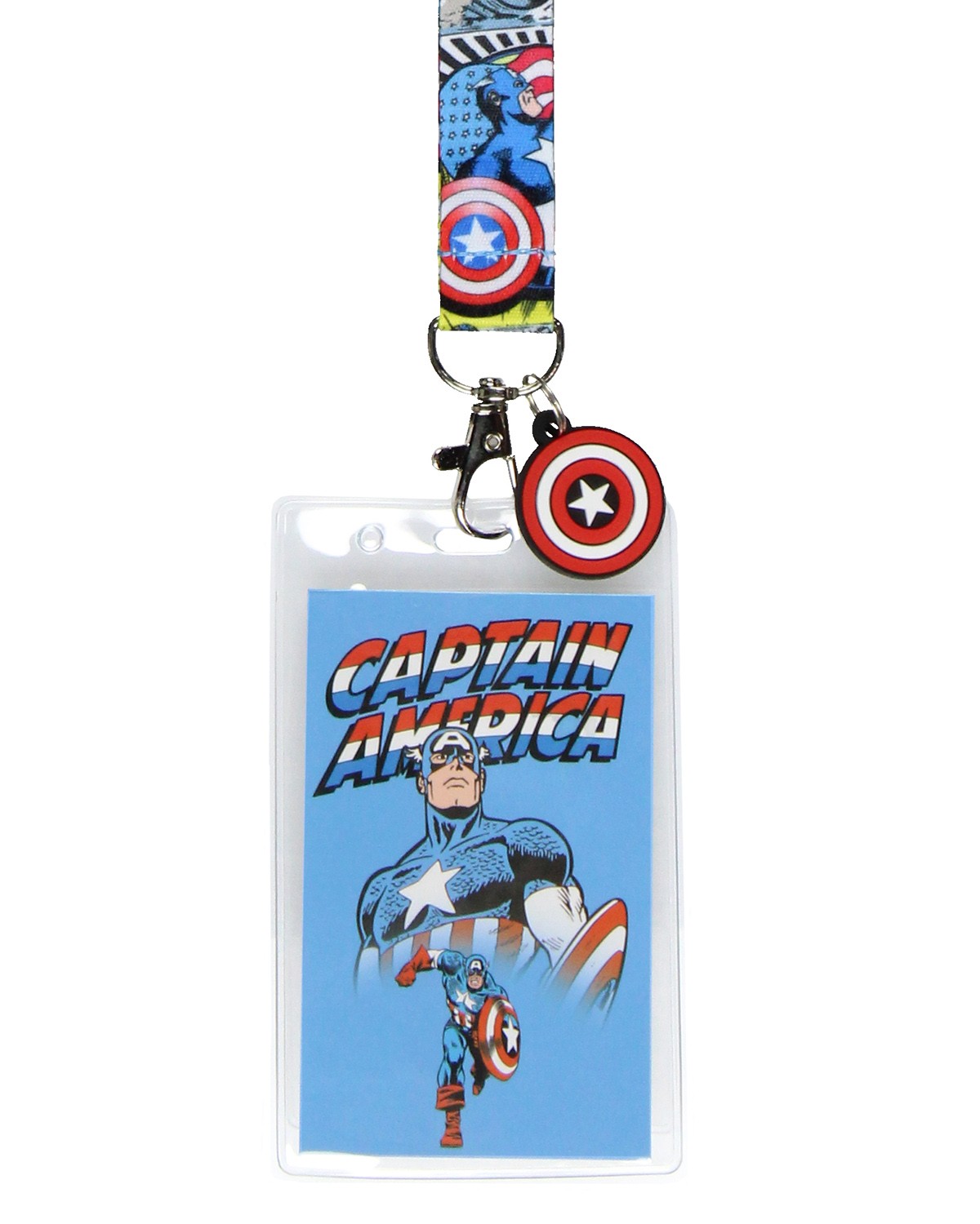 Marvel Captain America Lanyard Badge Holder with 1″ Rubber Shield Pendant