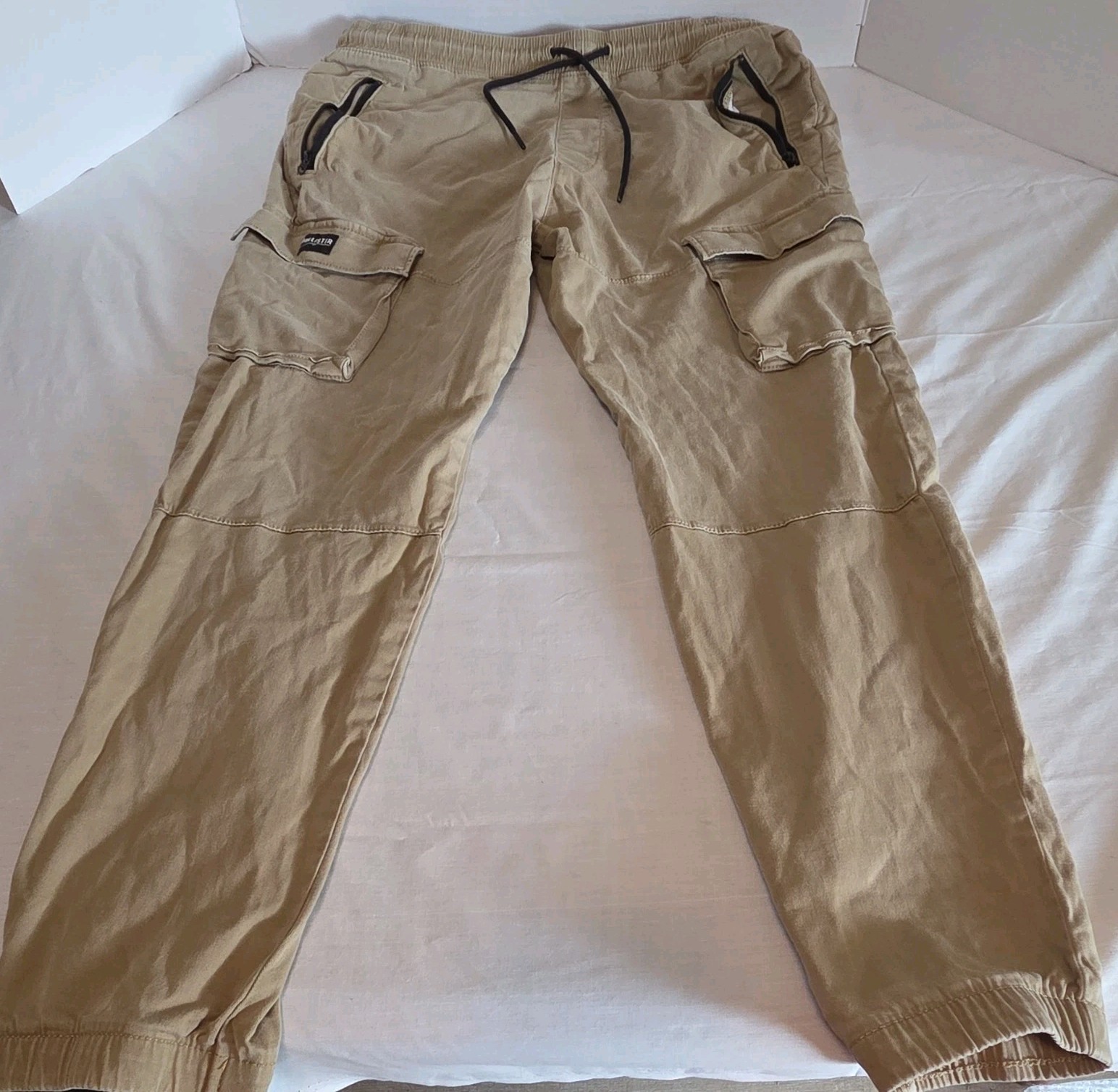 Hollister Men’s Skinny Jogger Pants Beige XL Cotton Twill Stretch Cargo Pockets