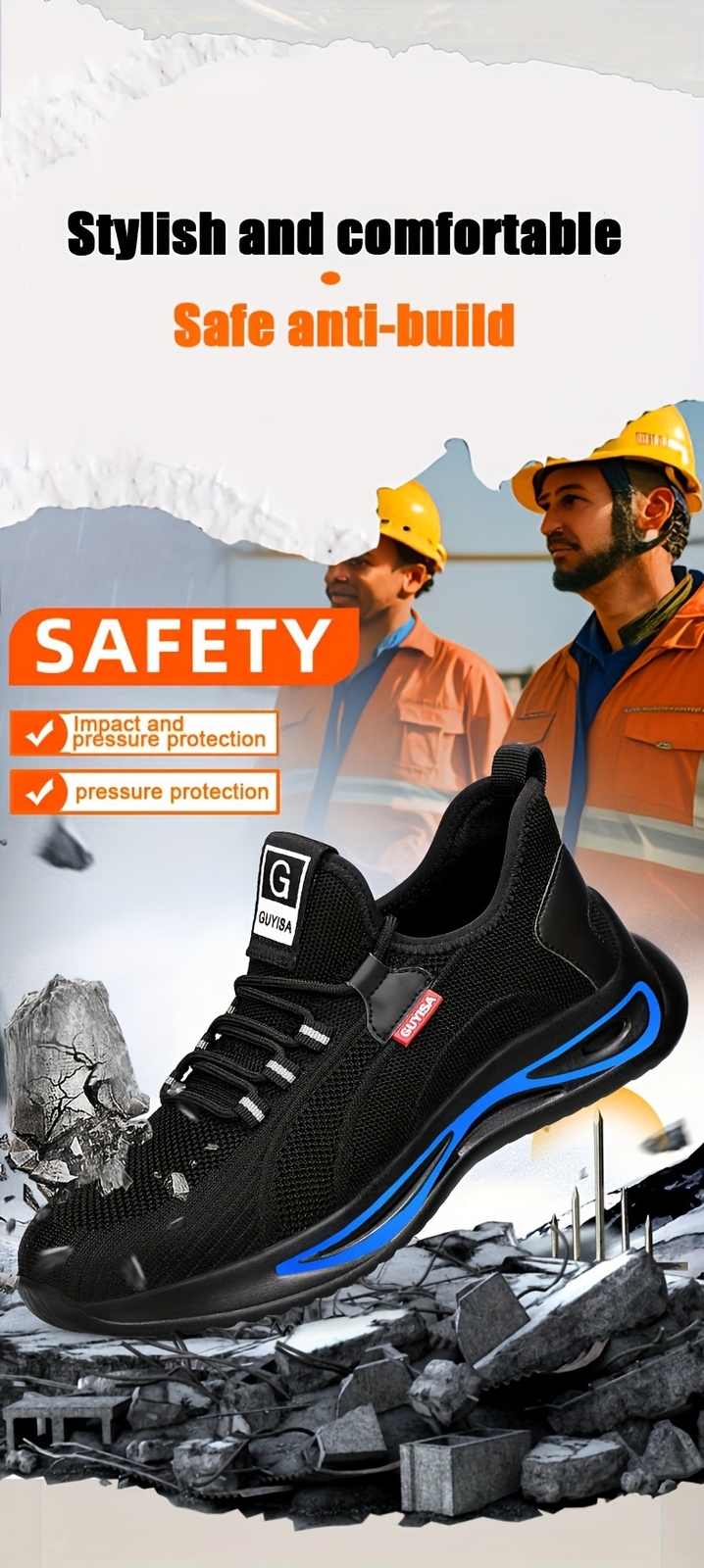 Men Industrial Safety Shoes Steel Toe Indestructible Work Boots Large Size 7-13