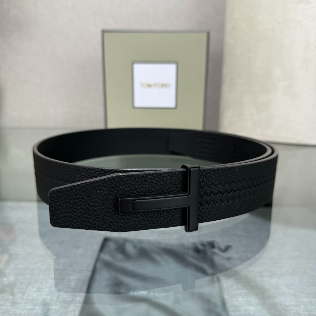TOM FORD Reversible Black Calfskin Leather 38mm Belt Black Buckle
