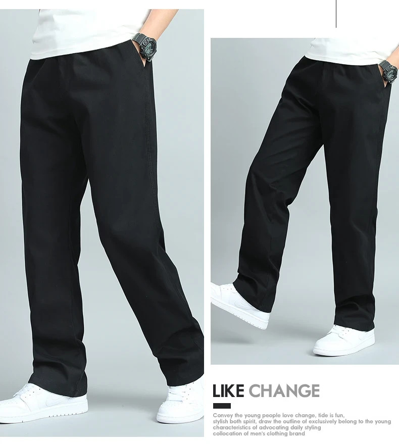 Men’s Casual Cotton Pants Relaxed Fit Elastic Waist Drawstring Trousers Joggers