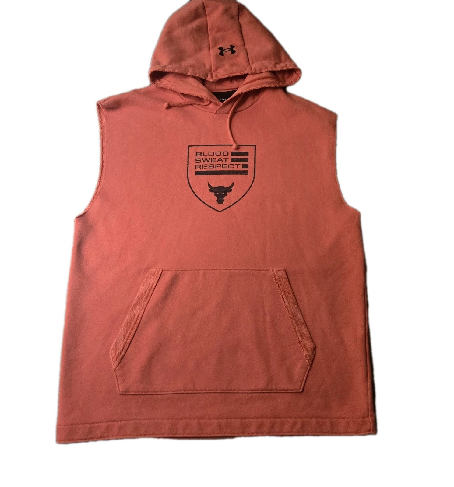 Under Armour Project Rock Hoodie Mens L Orange Sleeveless Pullover Gym Training