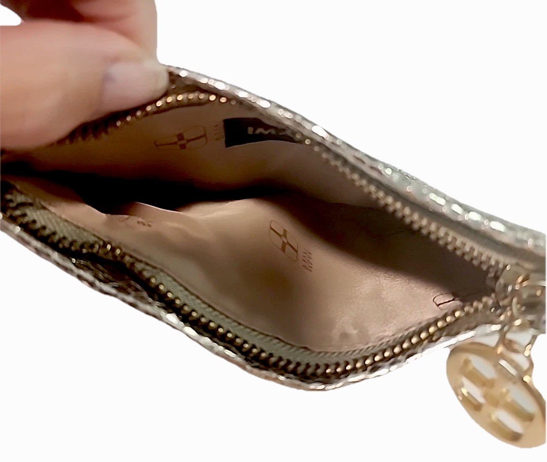 IMAN Metallic Metal Mesh Mini Clutch Silver Zippered Side Open Logo Metal Pull