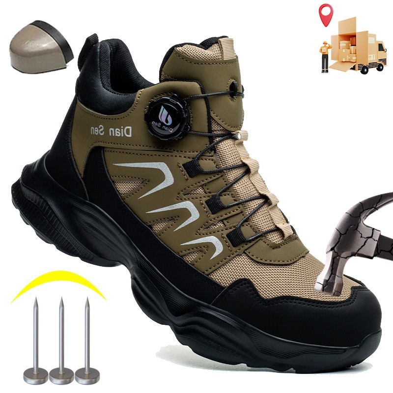 Men Work Boots Safety Shoes Anti-puncture Indestructible Steel Toe Shoes