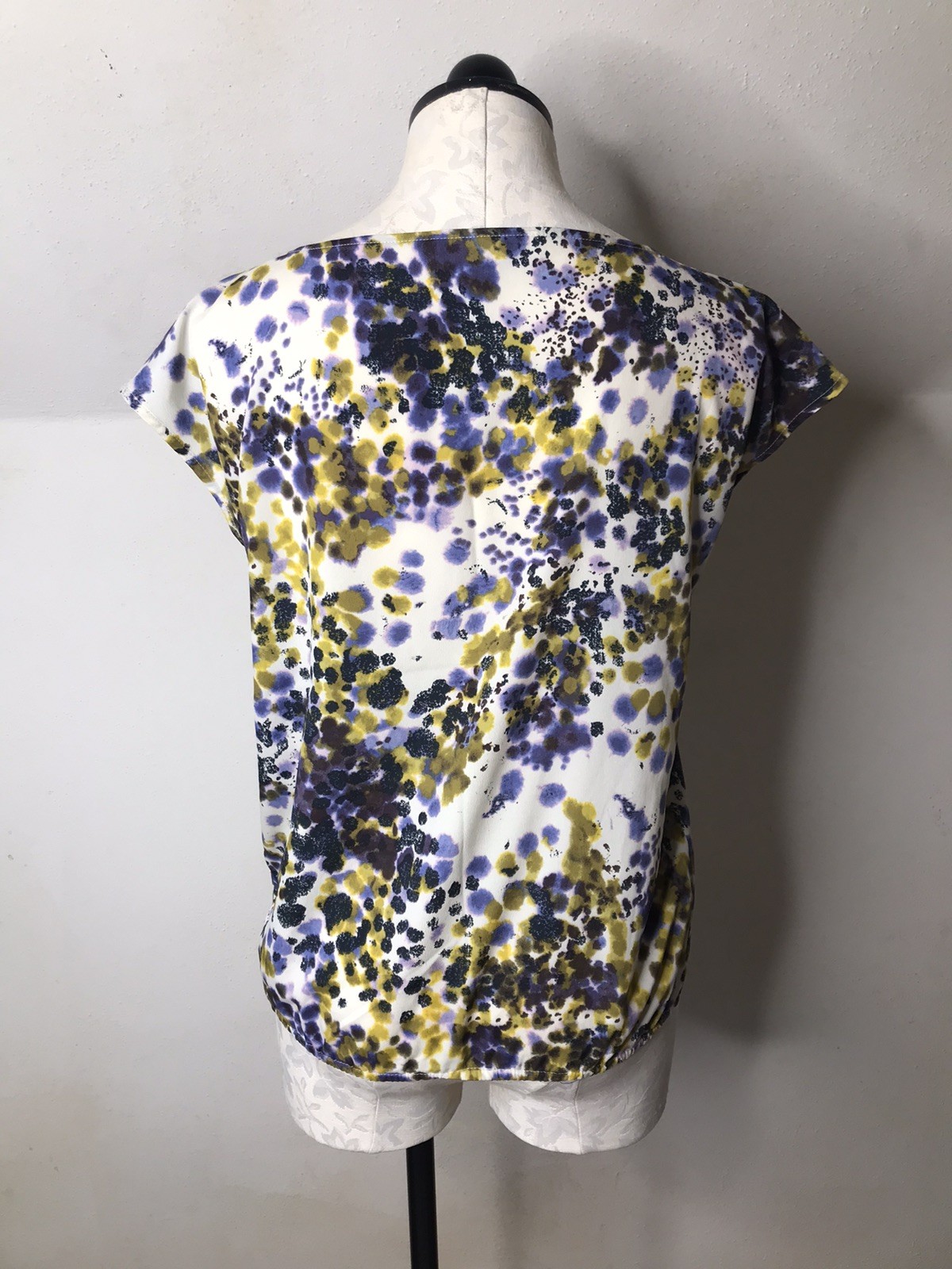 Loft Splotch Dot Splatter Green Purple Pullover Cap Sleeve Blouse Shirt Size SP