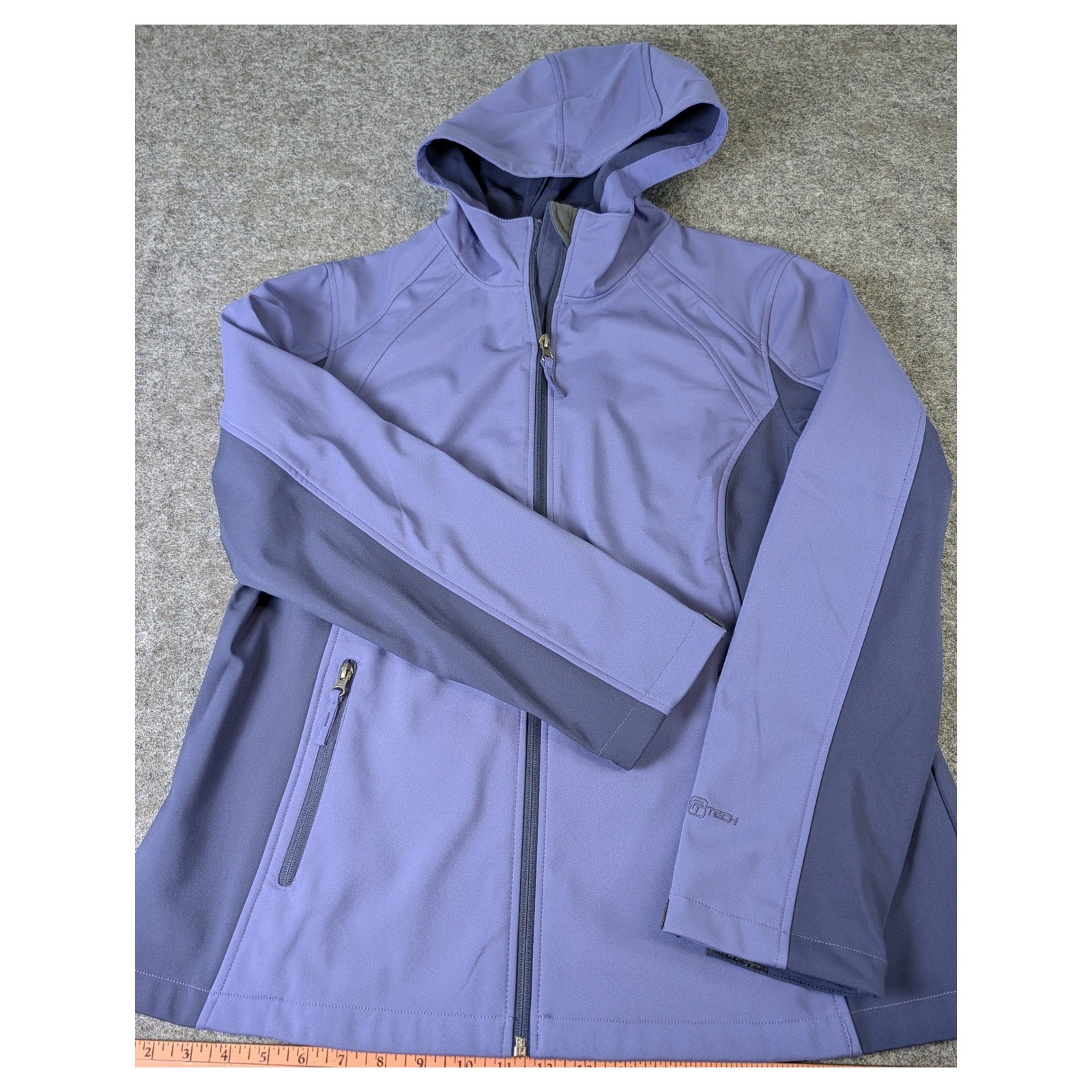 Free Tech Womens XL Purple Softshell Hooded Jacket Full Zip Fleece Lined EUC