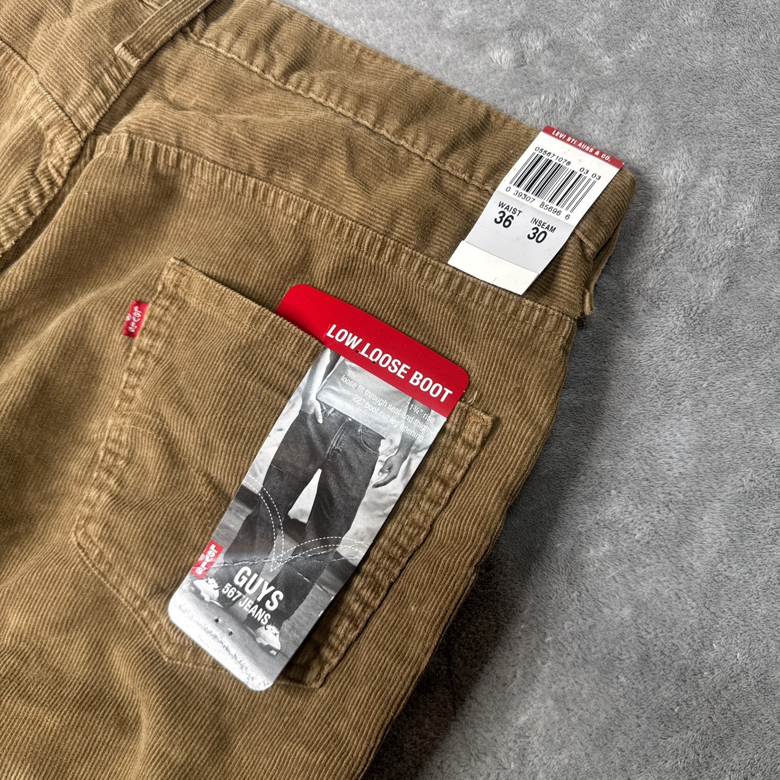 Levis 567 Mens 36×30 Pants Jeans Brown Corduroy Baggy Low Loose Boot Y2K VTG NWT