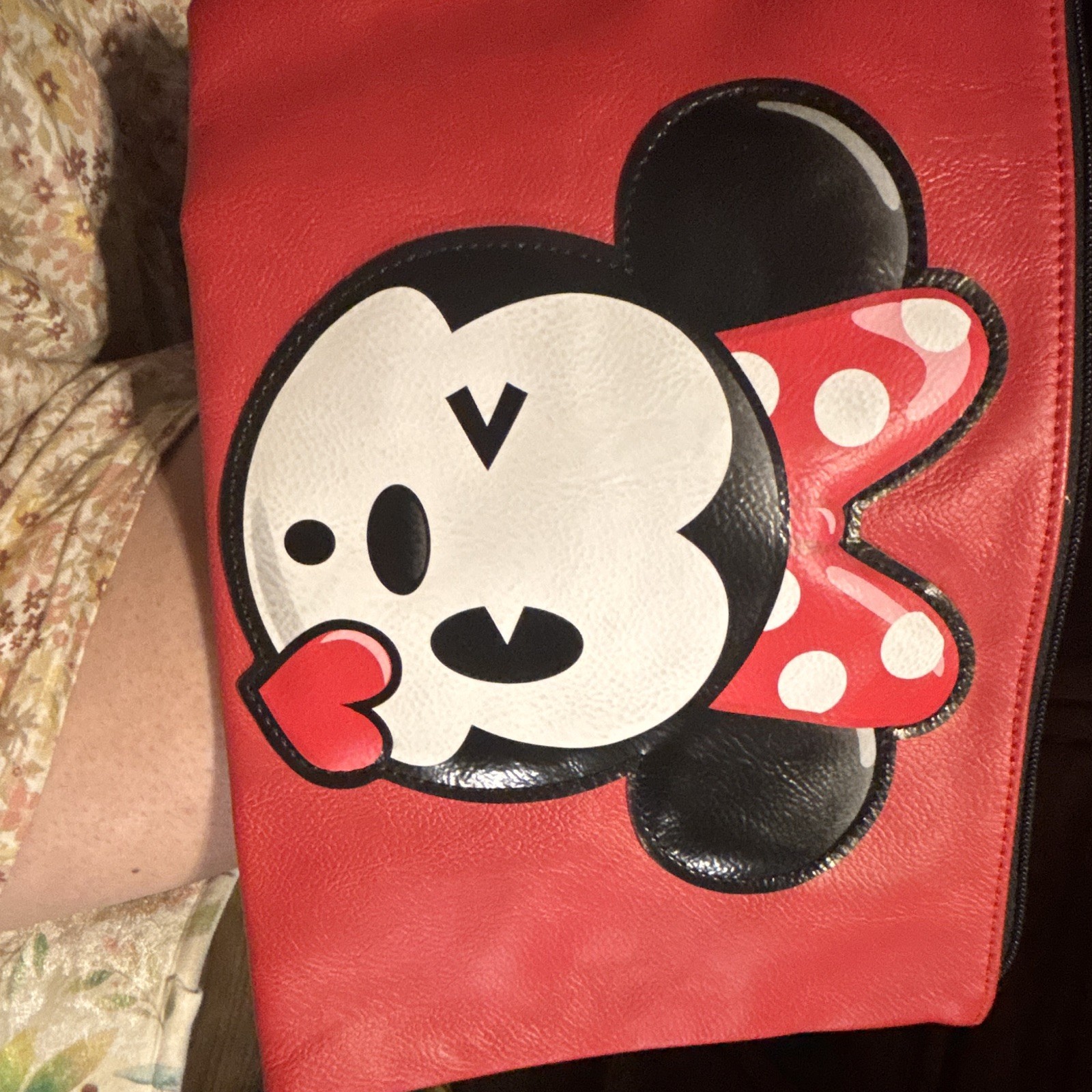 Disney Minnie Mouse Red Zip Wristlet Clutch w/ Applique, Lined Pockets