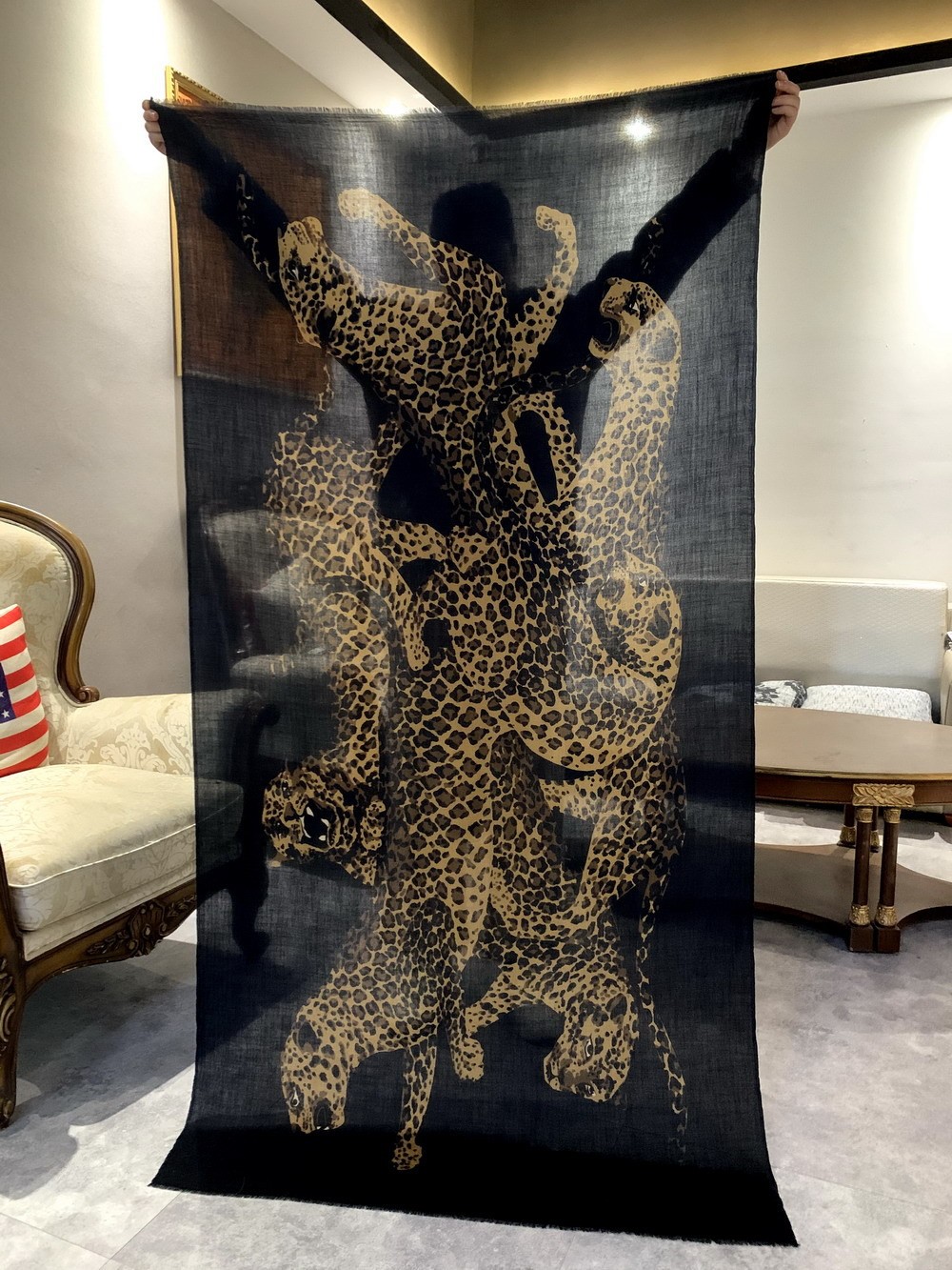 100% wool black & khaki cheetah print scarf fashion women’s shawl 200cm * 100cm