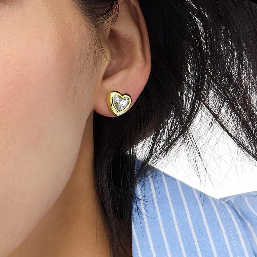 NWT Coach Stone Heart Stud Earrings Clear Gold Tone