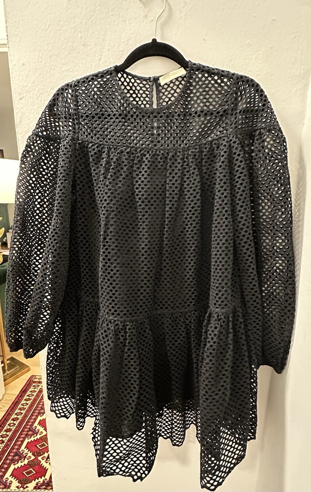 Ulla Johnson Black Cotton Mesh Eyelet Dress Size 2