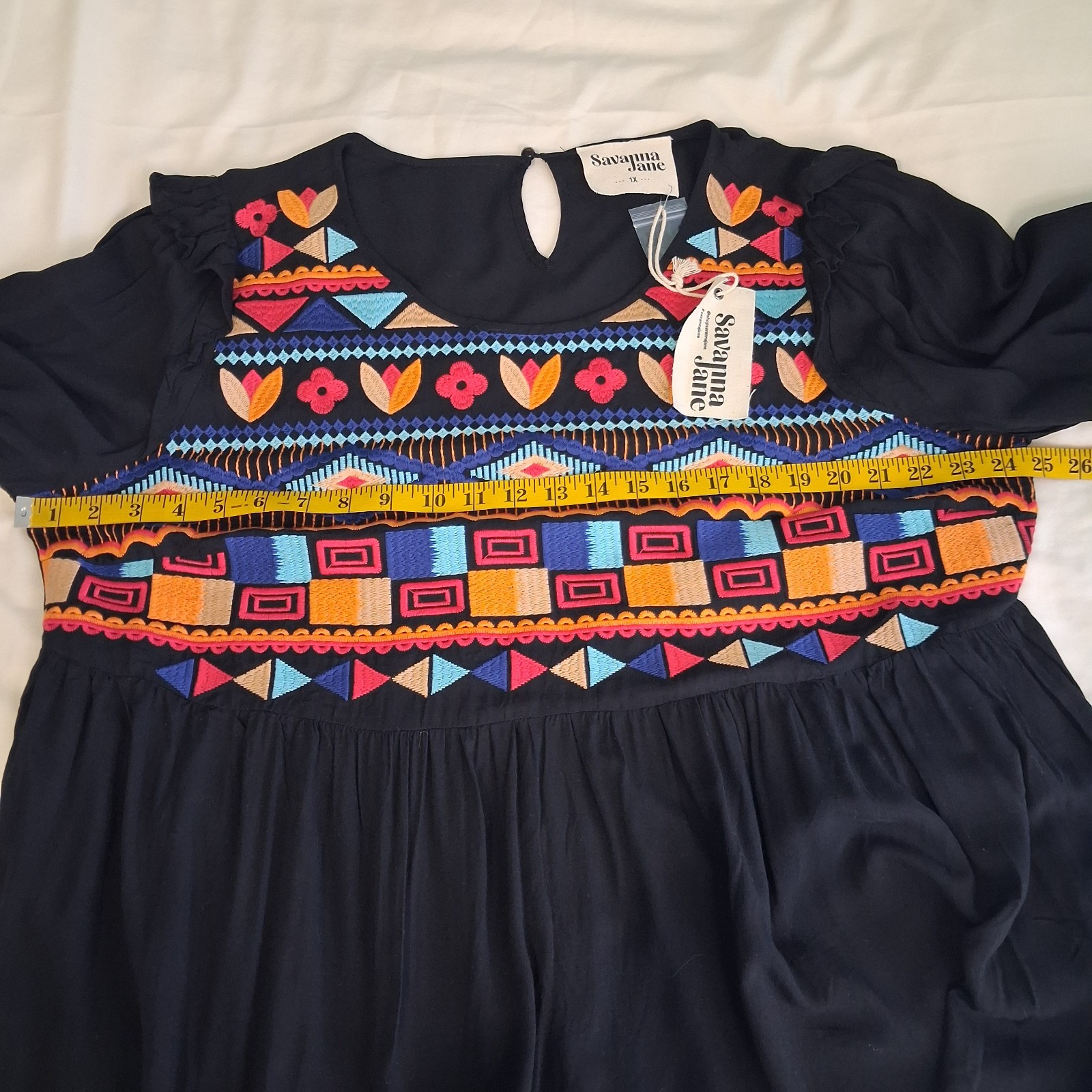 New Savanna Jane Womens Boho Embroidered Peasant Blouse Multi-Colored Flowy 1X