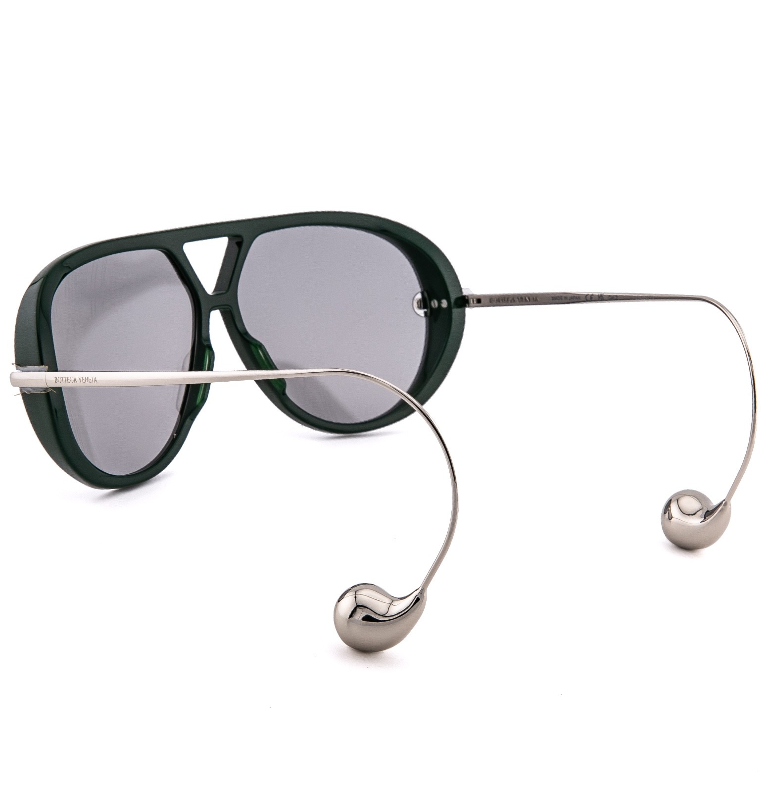 BOTTEGA VENETA 1273 DROP BV1273S Metal Silver Green Unisex Pilot Sunglasses 008