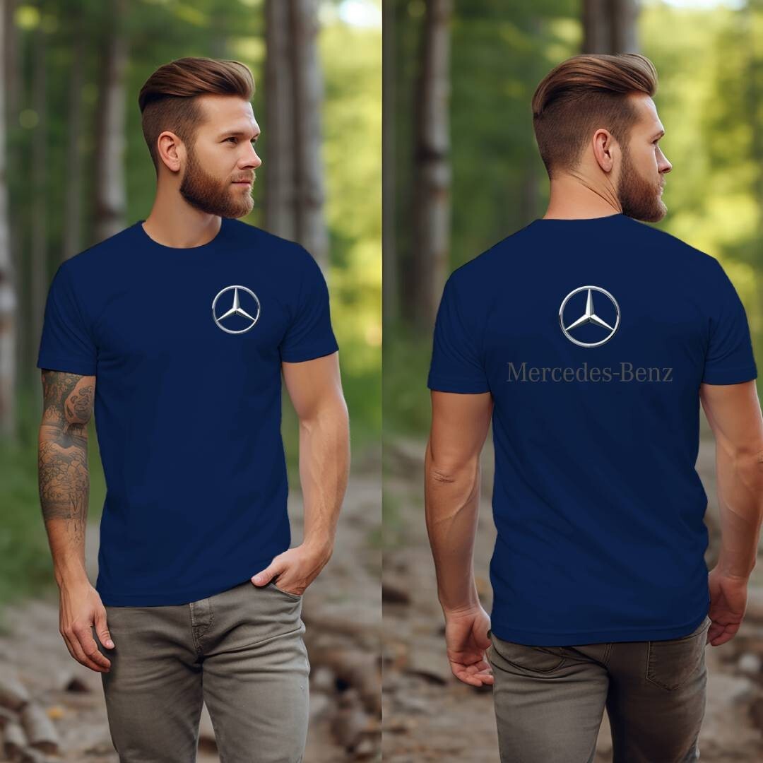 Mercedes Benz Motor Thsirt AMG Navy Tee Front and Back Gildan Unisex T-Shirt